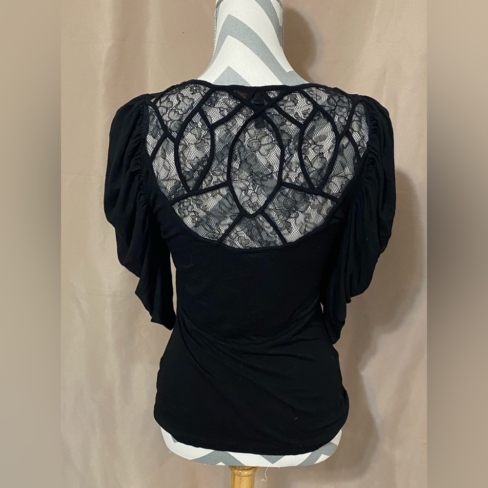 BCBGMaxAzria Small Black Lace Detail Top - Picture 4 of 8